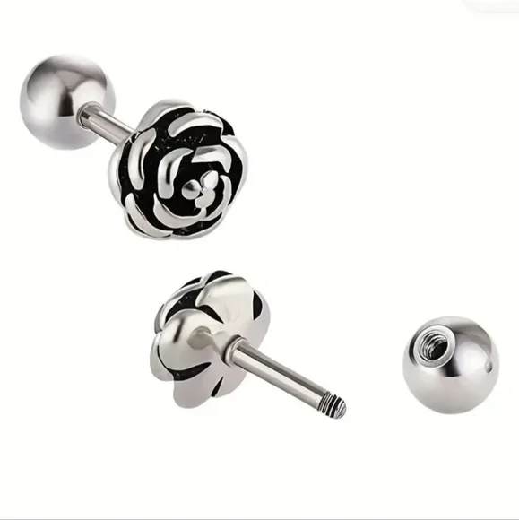 Stainless Steel Rose Flower Shape Ear Piercing Jewelry Unisex - Picture 2 of 4